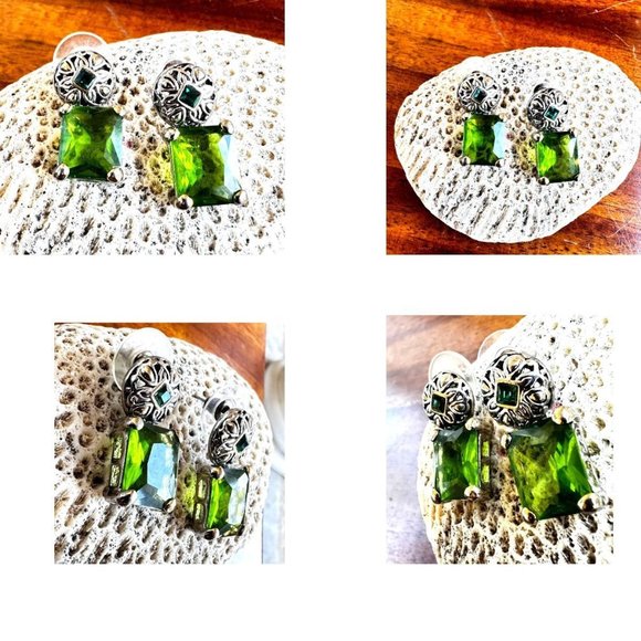 Vintage Green Glass Earrings Square Design St Patrick's Day Party Parade… - Picture 8 of 12